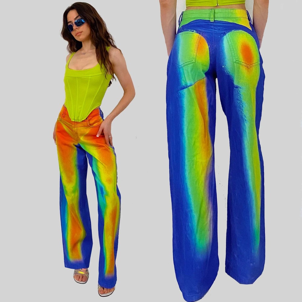 Jaded London Thermal Heat Map Print Loose Straight Fit Jeans Blue Multi Size W28